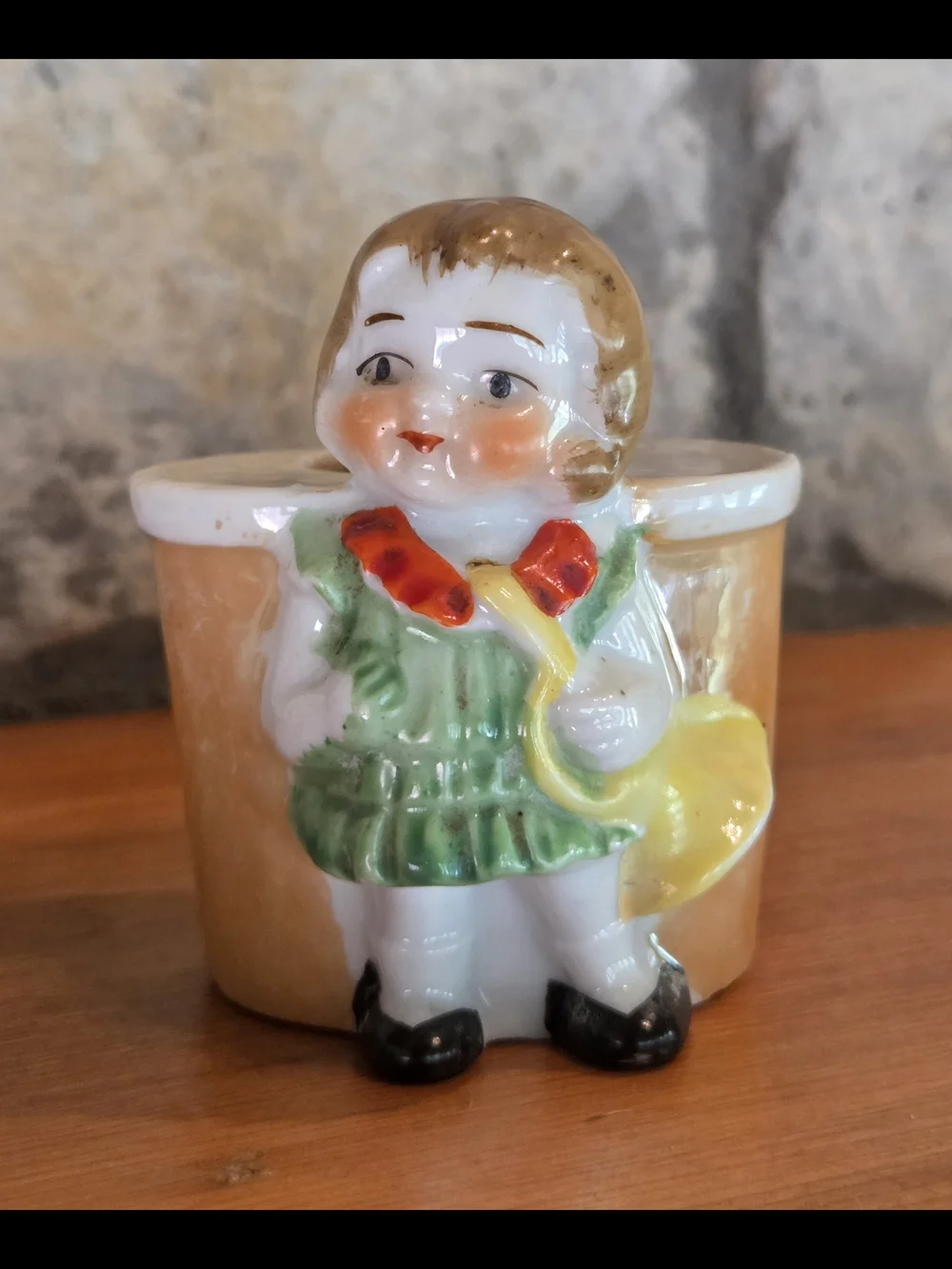 Miniature Toothpick Holder Bud Vase Girl Shopping Occupied Japan Vintage MCM